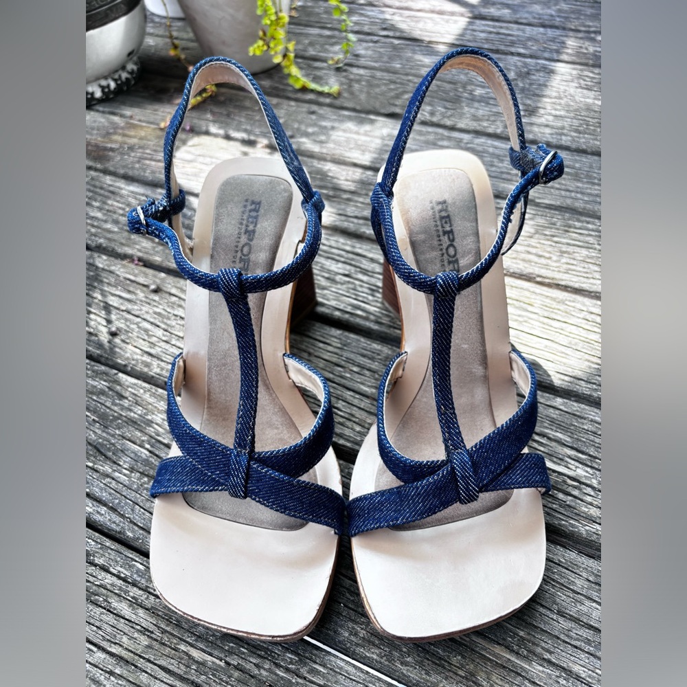 Retro Leather & Denim T-Strap Sandal
Size 10
Like New